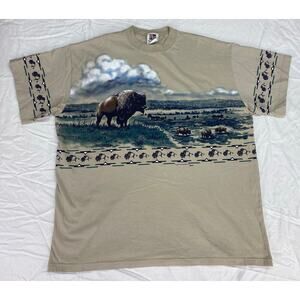 VTG Y2K Men Art Unlimited Sportswear USA bison buffalo nature all-over graphic